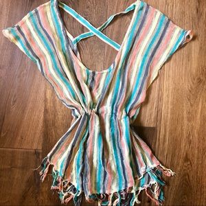 Billabong Striped Knit Top with Fringe